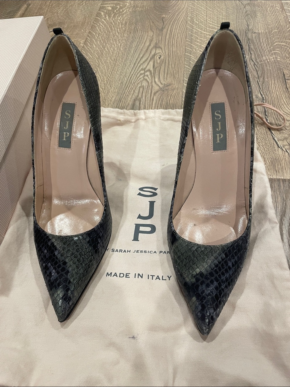 SJP by Sarah Jessica Parker Black Snake-Embossed Pointed Toe Pumps